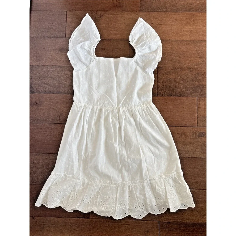 Gap Kids White Eyelet Clip Dot Dress Girls L 10/12 100% Cotton Sundress